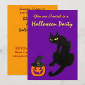 INVITATION FÊTE D'HALLOWEEN CHAT NOIR (Devant / Derrière)