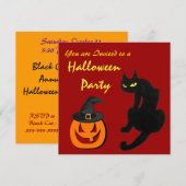 INVITATION FÊTE D'HALLOWEEN CHAT NOIR (Devant / Derrière)