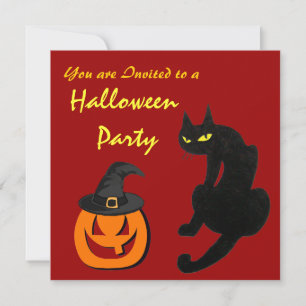 INVITATION FÊTE D'HALLOWEEN CHAT NOIR