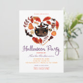 Invitation Fête d'Halloween Chat Noir Aquarelle Fantaisiste (Debout devant)