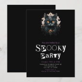 Invitation Fête d'Halloween Chat Noir Effrayante (Devant / Derrière)