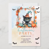 Invitation Fête d'Halloween Chat Noir Patch Citrouille Pastel (Devant)