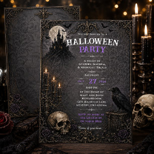 Invitation Fête d'Halloween Château gothique ensorcelé Crâne