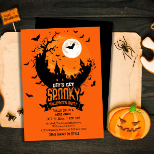 Invitation Fête d'Halloween Château Hanté Chauve-Souris Sombr