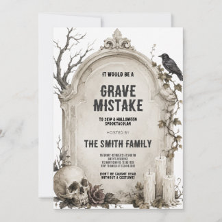 Invitation Fête d'Halloween Cimetière Gothique Aquarelle