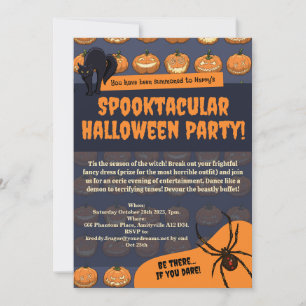 Invitation Fête d'Halloween Citrouille Araignée Chat Noir Pix