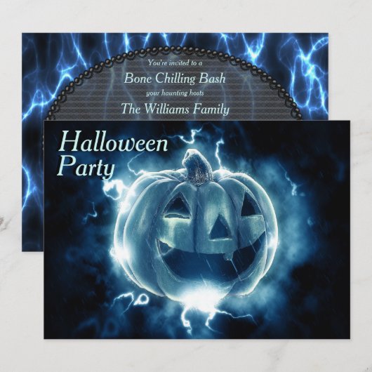 Invitation Fête d'Halloween Citrouille Électrisante (Devant / Derrière)