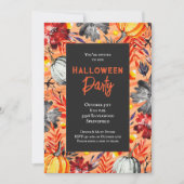Invitation Fête d'Halloween citrouille et florale (Devant)