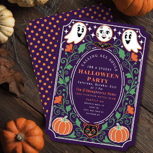 Invitation Fête d'Halloween Citrouille Fantôme Vintage Violet