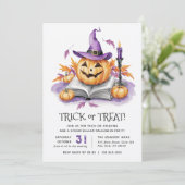 Invitation Fête d'Halloween Citrouille sorcière (Debout devant)