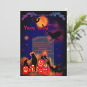 Invitation Fête d'Halloween Citrouilles Lumineuses Corbeaux C (Debout devant)