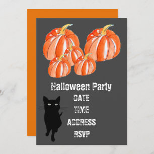Invitation Fête d'Halloween citrouilles mignons avec chat noi