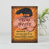 Invitation Fête d'Halloween - Corbeau Déplaisant sur le cerve (Debout devant)
