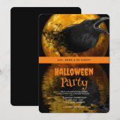 Invitation Fête d'Halloween Corbeau gothique (Devant / Derrière)