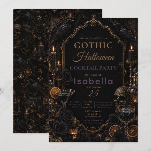 Invitation Fête d'Halloween Corbeau Gothique (Devant / Derrière)