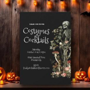 Invitation Fête d'Halloween Costume Noir & Cocktails Floral