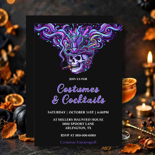 Invitation Fête d'Halloween Costumes & Cocktails Neon Skull