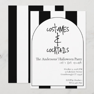 Invitation Fête d'Halloween Costumes et Cocktails Rayure