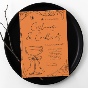 Invitation Fête d'Halloween Costumes Orange et Cocktails