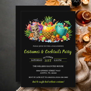 Invitation Fête d'Halloween Costumes Tropicaux & Cocktails 