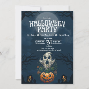 Invitation Fête d'Halloween Crâne Citrouille Design Gothique