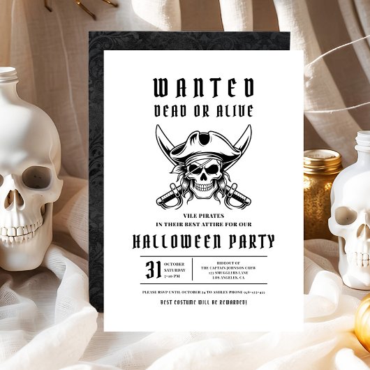 Invitation Fête d'Halloween crâne de pirate