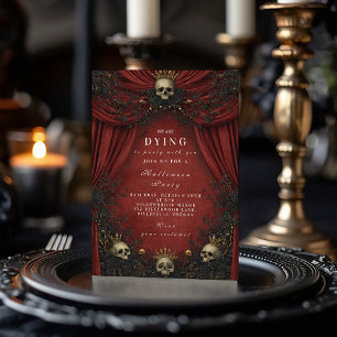 Invitation Fête d'Halloween crâne en velours rouge ensorcelé
