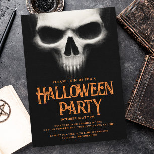 Invitation fête d'Halloween crâne fantôme noir orange