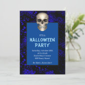 Invitation Fête d'Halloween crâne gothique éclaboussé de bleu (Debout devant)