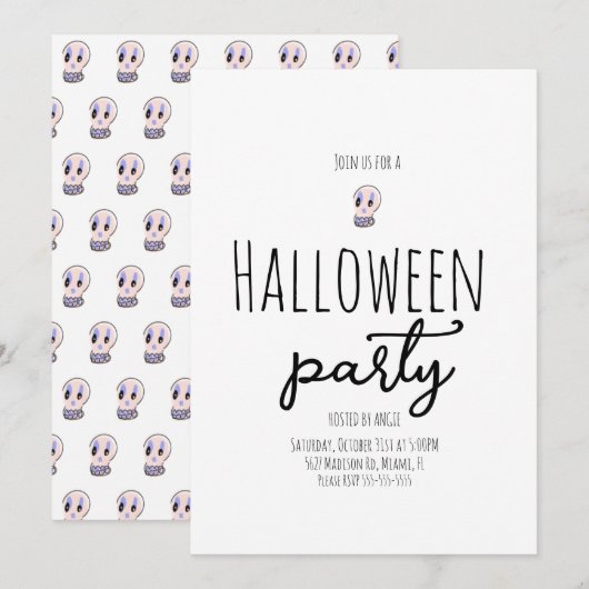 Invitation Fête d'Halloween crâne vintage doodle  (Devant / Derrière)