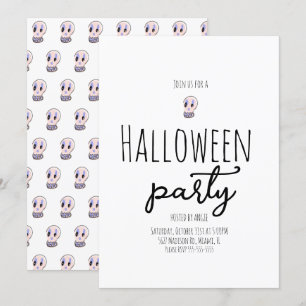 Invitation Fête d'Halloween crâne vintage doodle