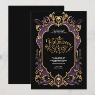Invitation Fête d'Halloween crâne violet gothique
