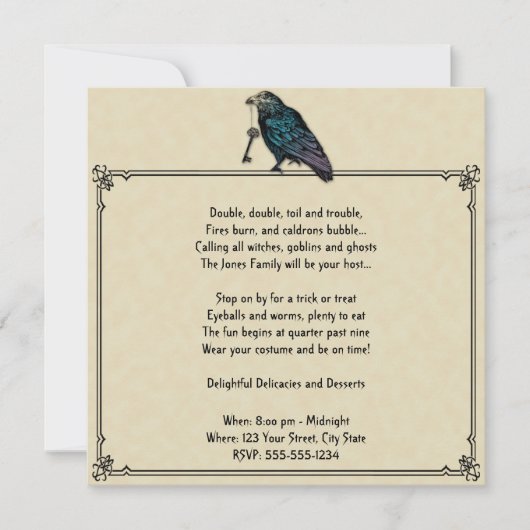 Invitation Fête d'Halloween crémeuse et corneille noire (Devant)