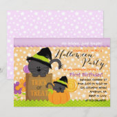 Invitation Fête d'Halloween Cute Kittens pour les enfants (Devant / Derrière)