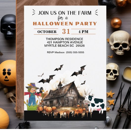 Invitation Fête d'Halloween dans le pays agricole
