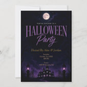 Invitation Fête d'Halloween dans un manoir gothique violet ha (Devant)