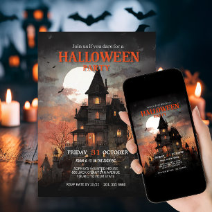 Invitation Fête d'Halloween dans une maison hantée gothique