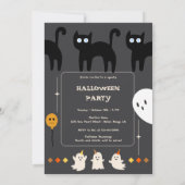 Invitation Fête d'Halloween de chat noir et de fantôme (Dos)
