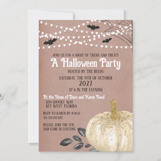 Invitation Fête d'Halloween de citrouille blanche (Devant)