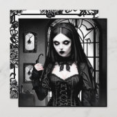 Invitation Fête d'Halloween de femme noire et blanche éffraya (Devant / Derrière)