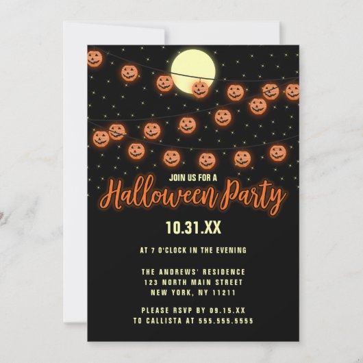 Invitation Fête d'Halloween de la lanterne Jack O' mignonne (Devant)