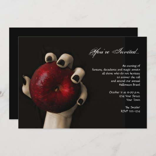 Invitation Fête d'Halloween de la rousse de la sorcière (Devant / Derrière)