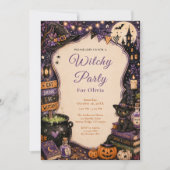 Invitation Fête d'Halloween de sorcière mignonne (Devant)