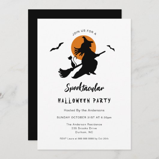 Invitation Fête d'Halloween de sorcière volante Spooktacular (Devant / Derrière)