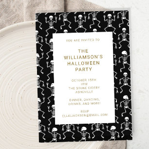 Invitation Fête d'Halloween de squelette effrayant noir moder