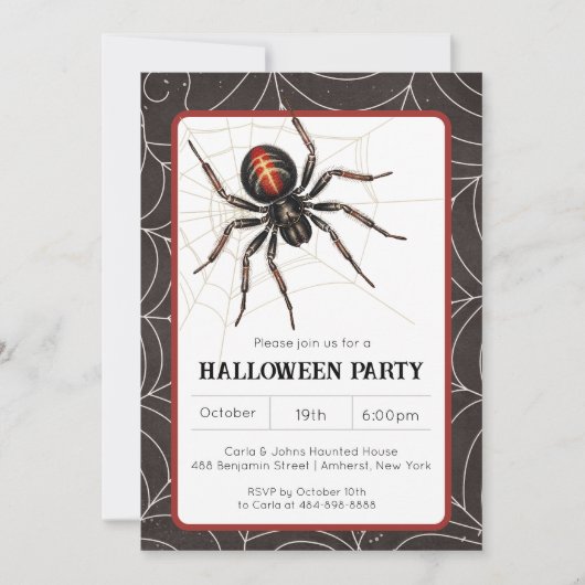 Invitation Fête d'Halloween de veuve noire Spider (Devant)