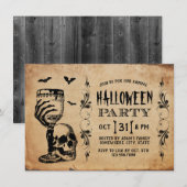 Invitation Fête d'Halloween des chauves-souris crâniennes vin (Devant / Derrière)