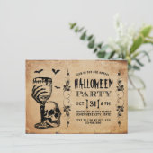 Invitation Fête d'Halloween des chauves-souris crâniennes vin (Debout devant)
