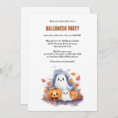 Invitation Fête d'Halloween des Citrouilles d'aquarelle (Devant / Derrière)