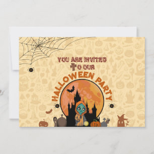Invitation Fête d'Halloween des enfants avec des fantômes mig